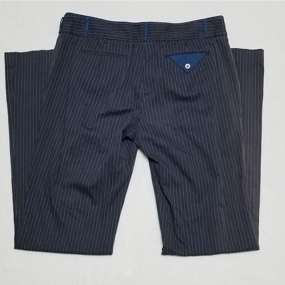 BCBGMaxAzria Amanda Gray Blue Pinstripe Wide Leg Slacks Trousers 8 - Picture 10 of 16